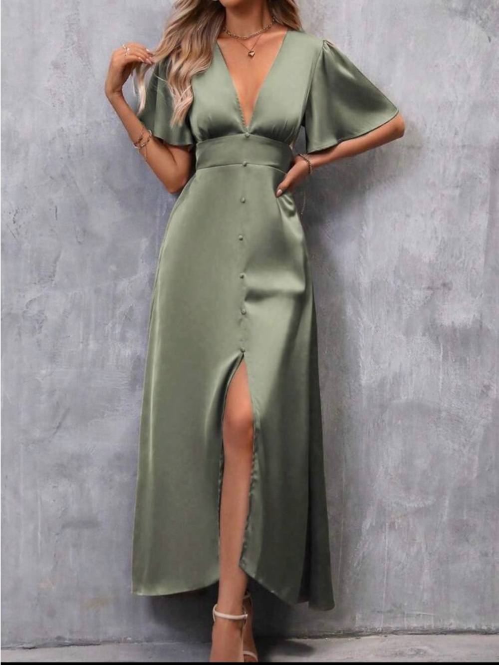 SHEIN burnt orange Satin V-Neck Maxi Dress